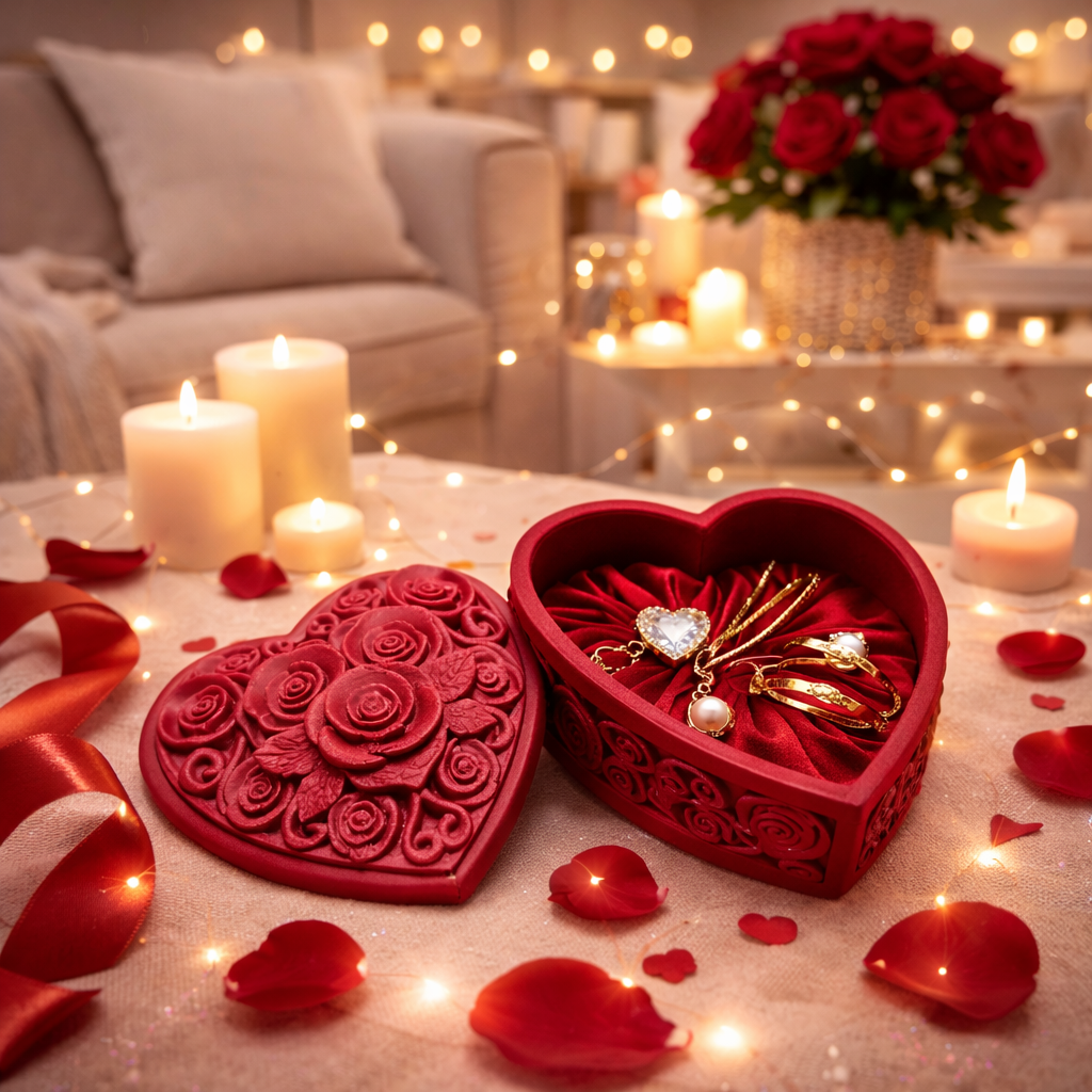 Romantische Herz Schmuckbox mit Rosen Design